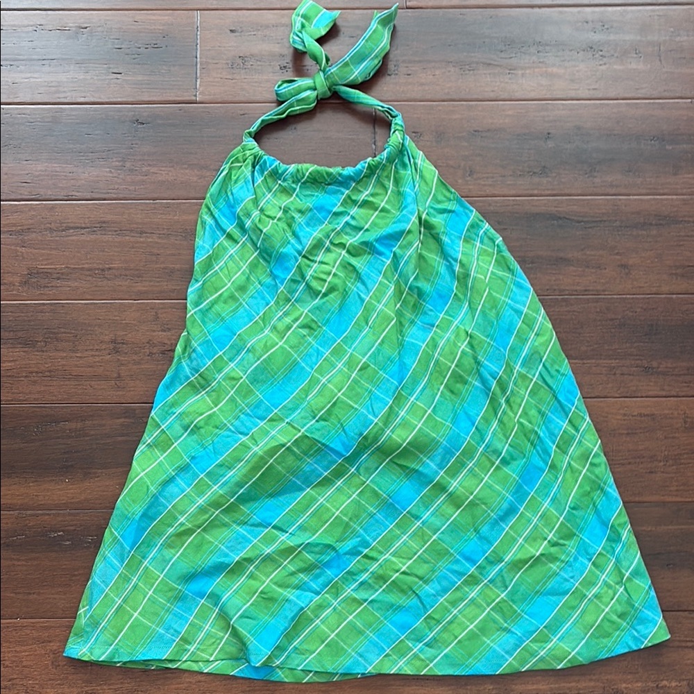 EUC Ashley Stewart Linen Blend Halter Top Tunic 18 W Womens Plaid Blue Green